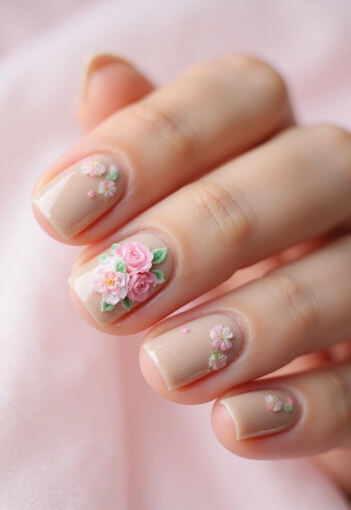Soft Nude to Glossy Top Coat Mani: 4 Designs You’ll Love! - 3. Floral Accents with a Twist