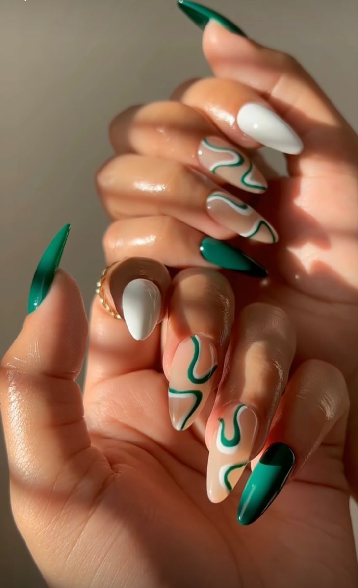 Unlock the Trend: 8 Calm & Chic Matcha Green Nail Designs You Need! - Swirly Green Dreams
