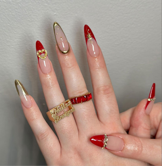 5 Elegant Almond Nail Ideas for Summer Dinner Dates 🌙 - Glamorous Red Tips ❤️