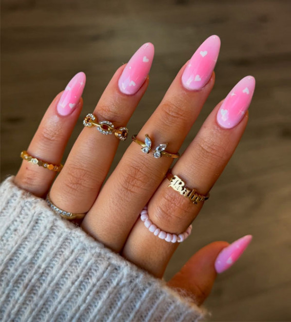 5 Elegant Almond Nail Ideas for Summer Dinner Dates 🌙 - Playful Bubblegum Pink Hearts 💖