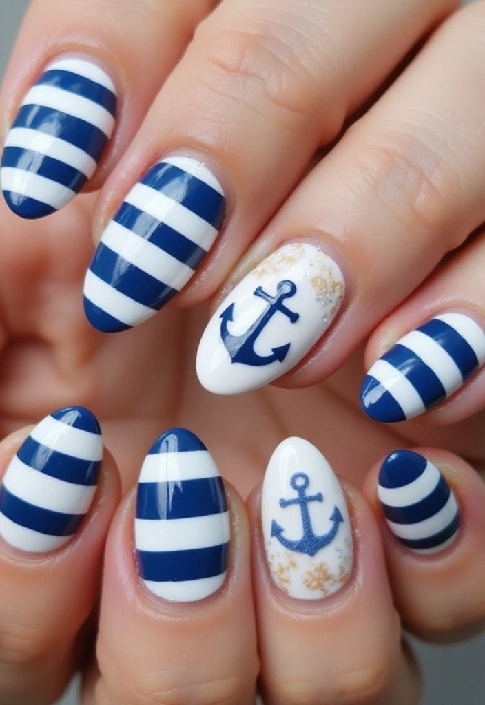 7 Almond Nail Art Ideas to Elevate Your Summer Photoshoots 📸 - 7. Nautical Stripes